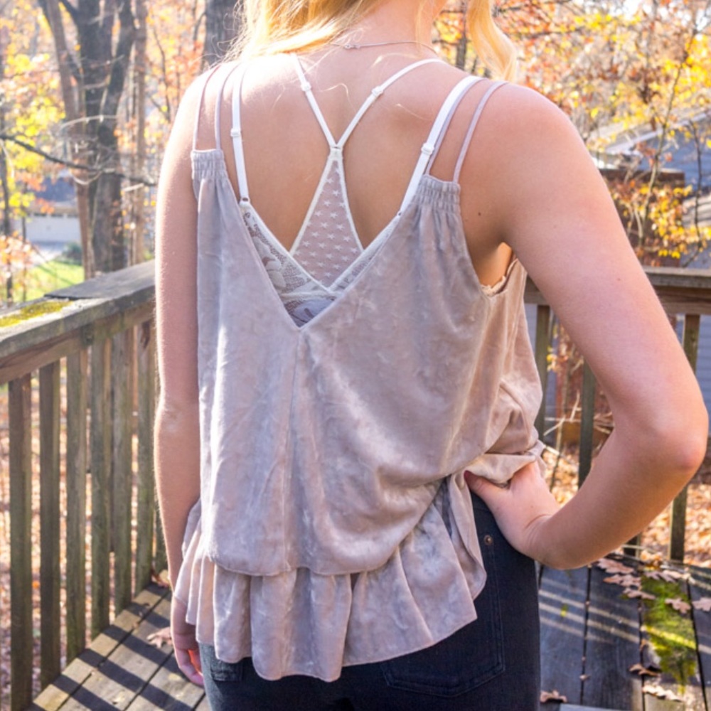 Aerie pink velvet ruffle tank - Picture 6 of 8